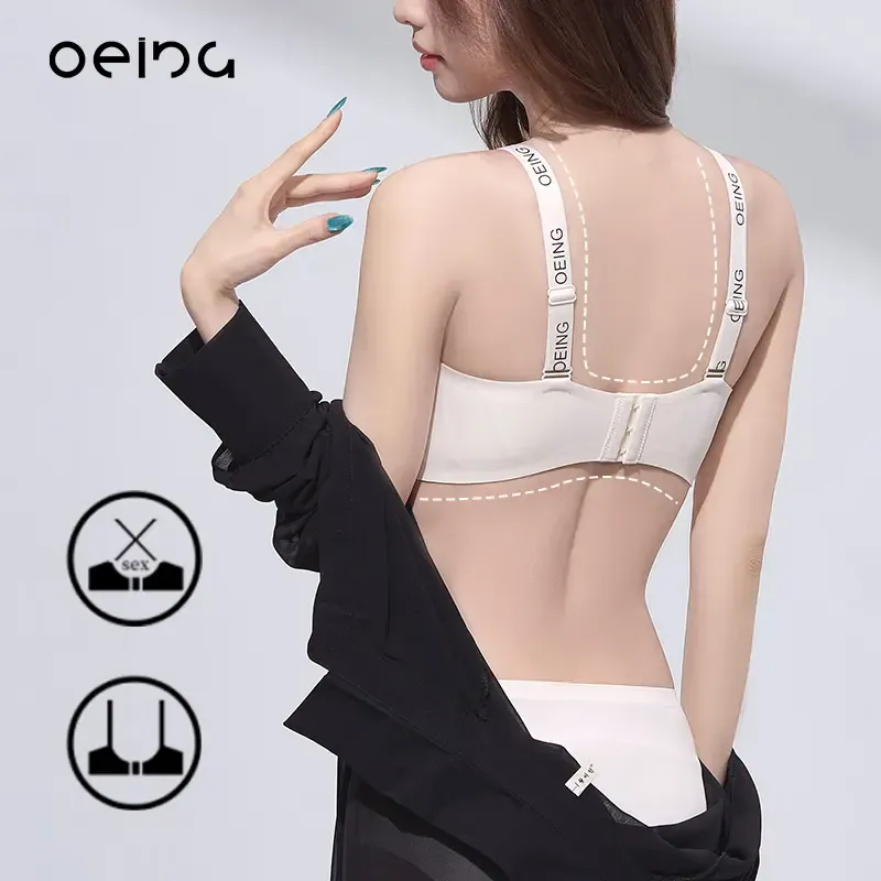OEING---女性用プッシュアップブラ、文字入りストラップ、プリント、ローネック、3 Dカップ、耐衝撃性、スポーツ、ヨガ、日常着に適しています