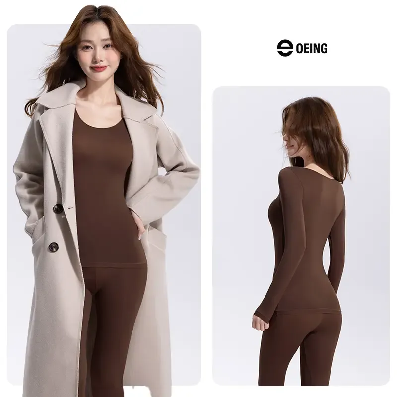 【OEING】【2点セット】秋冬に暖かく、シームレスで見えない、スリムフィットのベースレイヤーアンダーウェア、シルキーで滑らかで肌に優しい#202 5