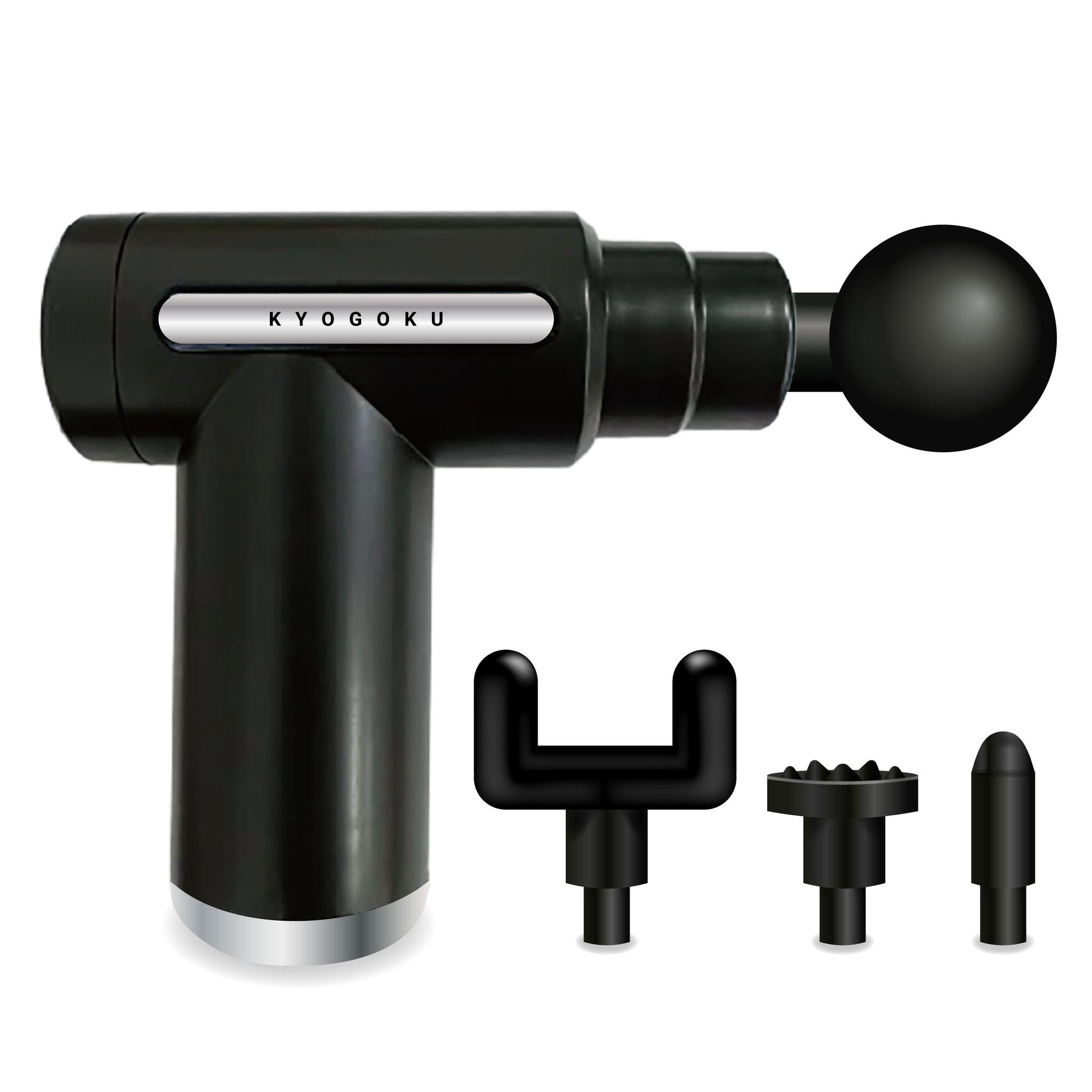 Kyogoku Body Relax Gun筋膜リリースガン 強力 8mm振幅 軽量 500g 静音 振動レベル4段階 アタッチメント4種 プロアスリート愛用