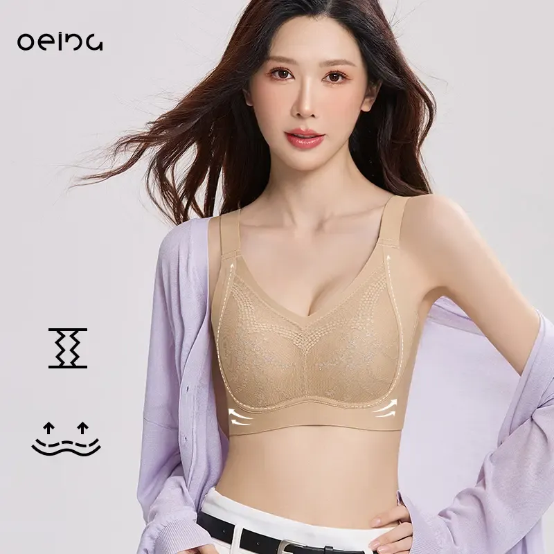 【OEING】【ツーピース】ラージチェスト用ミニマイザーブラ-軽量、シームレス、たるみ防止、シアーレース、セクシーデザイン#510