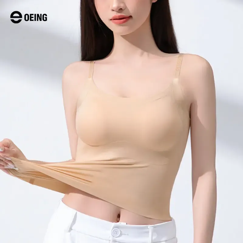 【OEING】2枚セット パッド付きシームレスブラ（ロゴ入りストラップ）｜インナー・ブラトップ｜オールシーズン対応｜#601