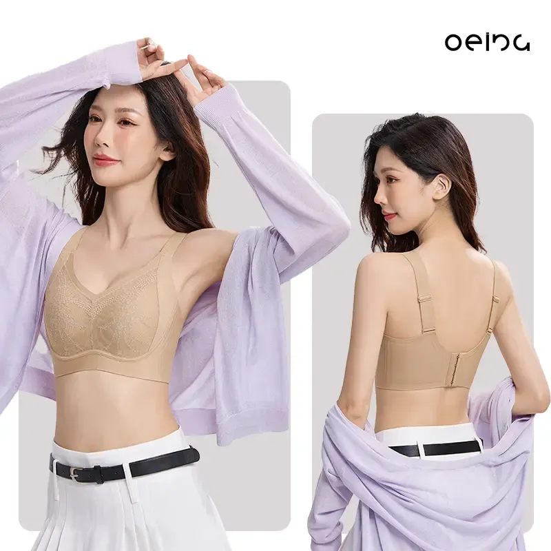 【OEING】【ツーピース】ラージチェスト用ミニマイザーブラ-軽量、シームレス、たるみ防止、シアーレース、セクシーデザイン#510