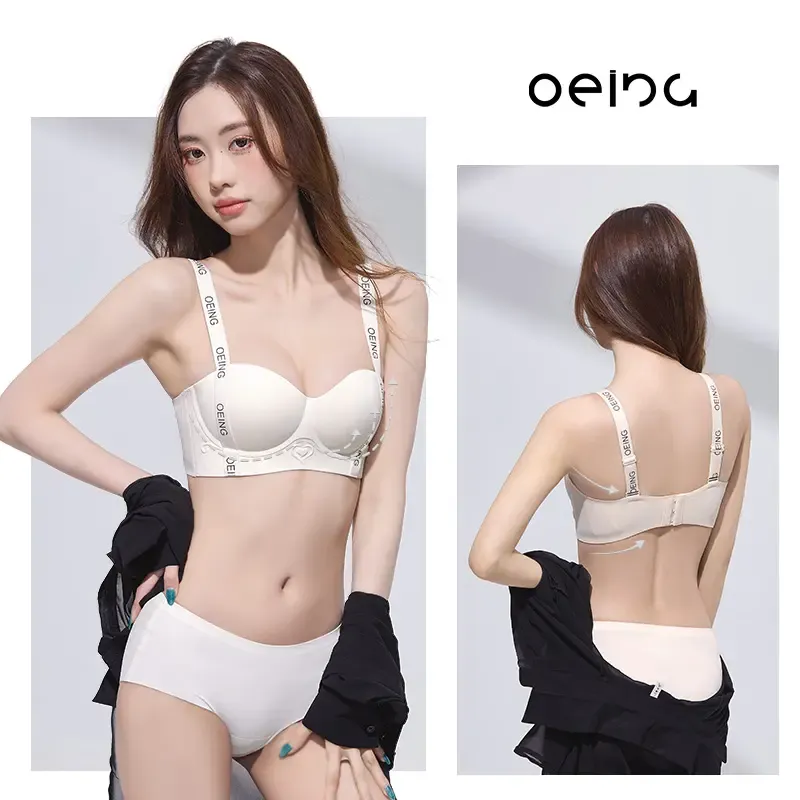 OEING---女性用プッシュアップブラ、文字入りストラップ、プリント、ローネック、3 Dカップ、耐衝撃性、スポーツ、ヨガ、日常着に適しています