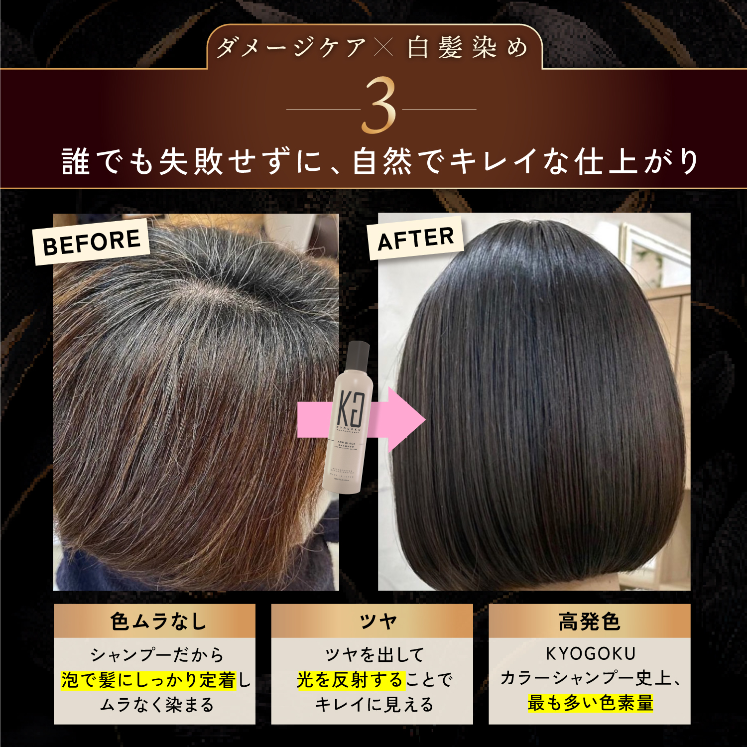 KYOGOKU カラーシャンプー アッシュブラック 200ml カラー シャンプー 白髪 サロンシャンプー アッシュ ブラック ブリーチ髪 ダメージケア サロン専売品