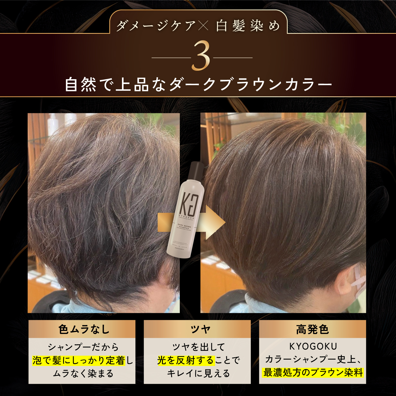 KYOGOKU カラーシャンプー ダークブラウン 200ml カラー シャンプー 白髪 サロンシャンプー ダーク ブラウン ブリーチ髪 ダメージケア サロン専売品