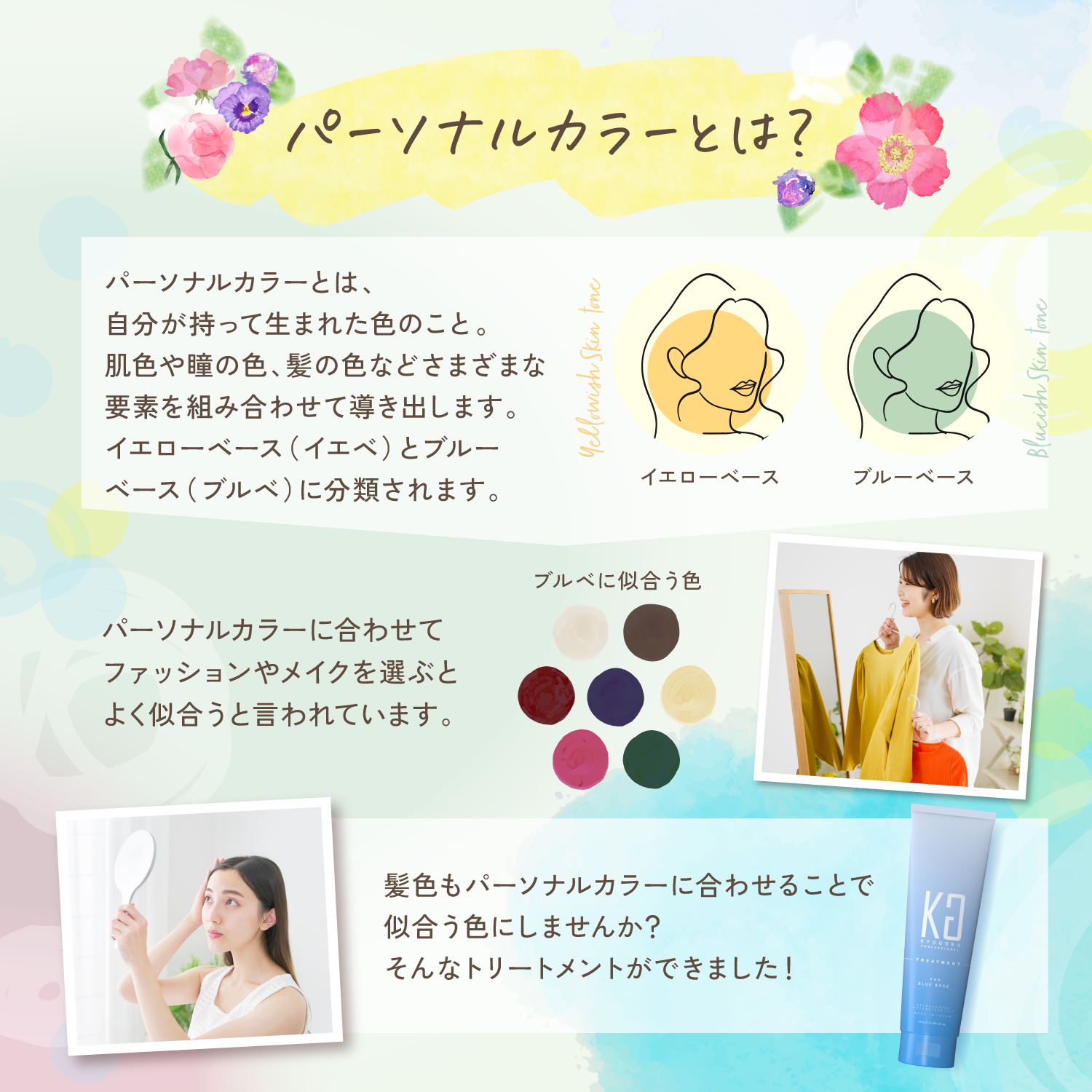 KYOGOKU パーソナルカラーリペアトリートメント ブルベ用 180g トリートメント ブルベ 肌 ブルーベース 180ml 洗い流すトリートメント 美容室専売品 ダメージケア サロン専売品 ノンシリコン 色落ち防止