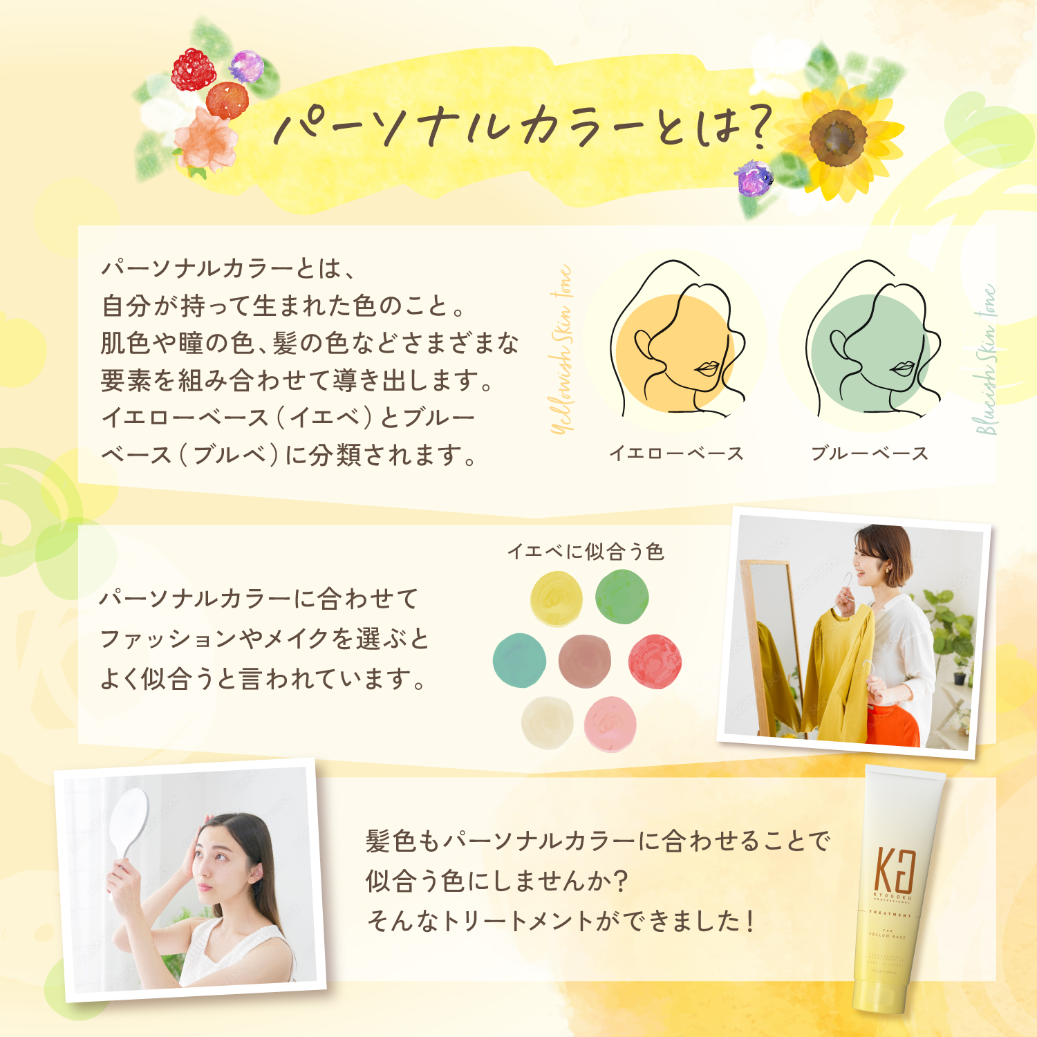 KYOGOKU パーソナルカラーリペアトリートメント イエベ用 180g 洗い流すトリートメント 業界初 美容室専売品 ダメージケア サロン専売品 ノンシリコン 色落ち防止