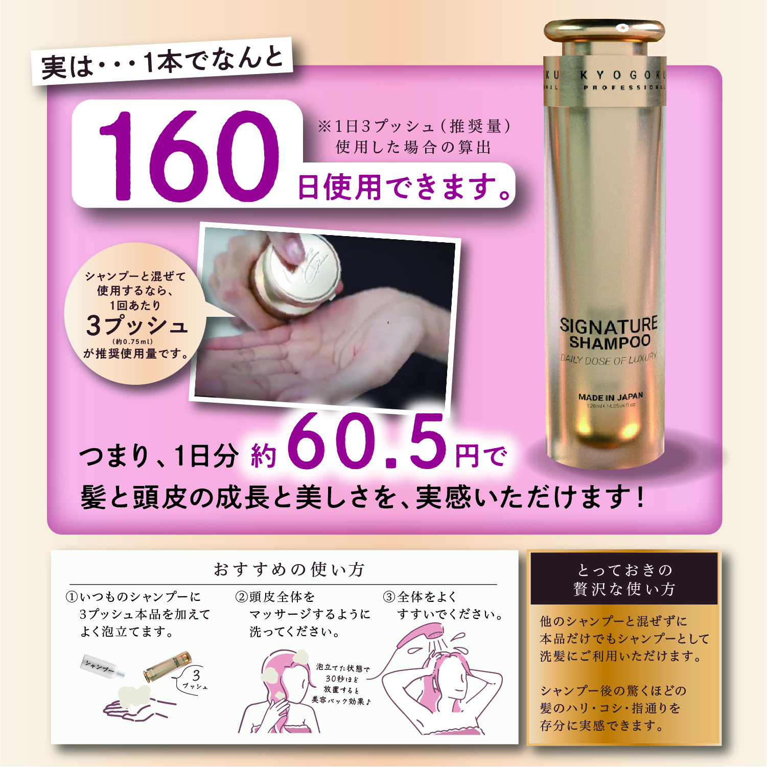 KYOGOKUシグネチャーシャンプー120ml 天然由来成分 原液100% ノンシリコン アミノ酸配合 ダメージケア