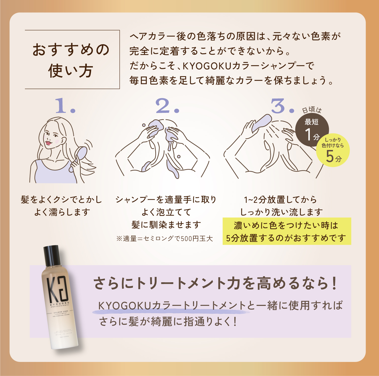 KYOGOKU カラーシャンプー ナチュラルブラウン 200ml カラーシャンプー 白髪 ブラウン サロンシャンプー 茶髪 ブラウンカラー ブリーチ髪 ダメージケア サロン専売品