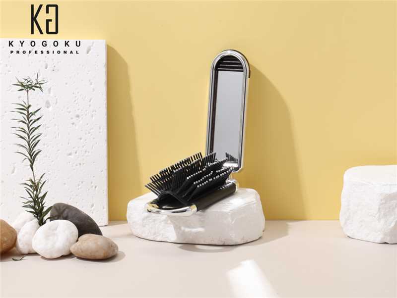 Kyogoku ミラーブラシ　鏡付き　折りたたみ式×高級デザイン　メイク直し・ヘアセット