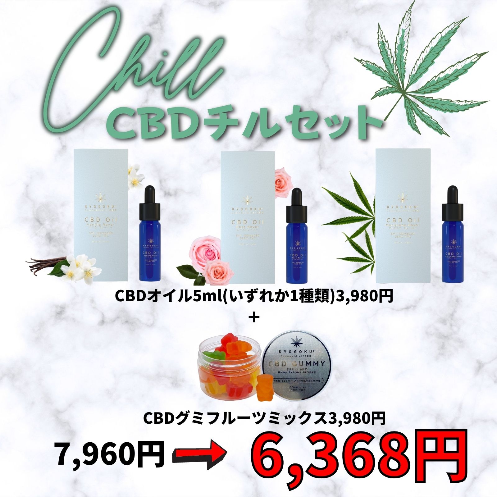CBDチルセット(CBDグミ20個入り＋5mlオイル）
