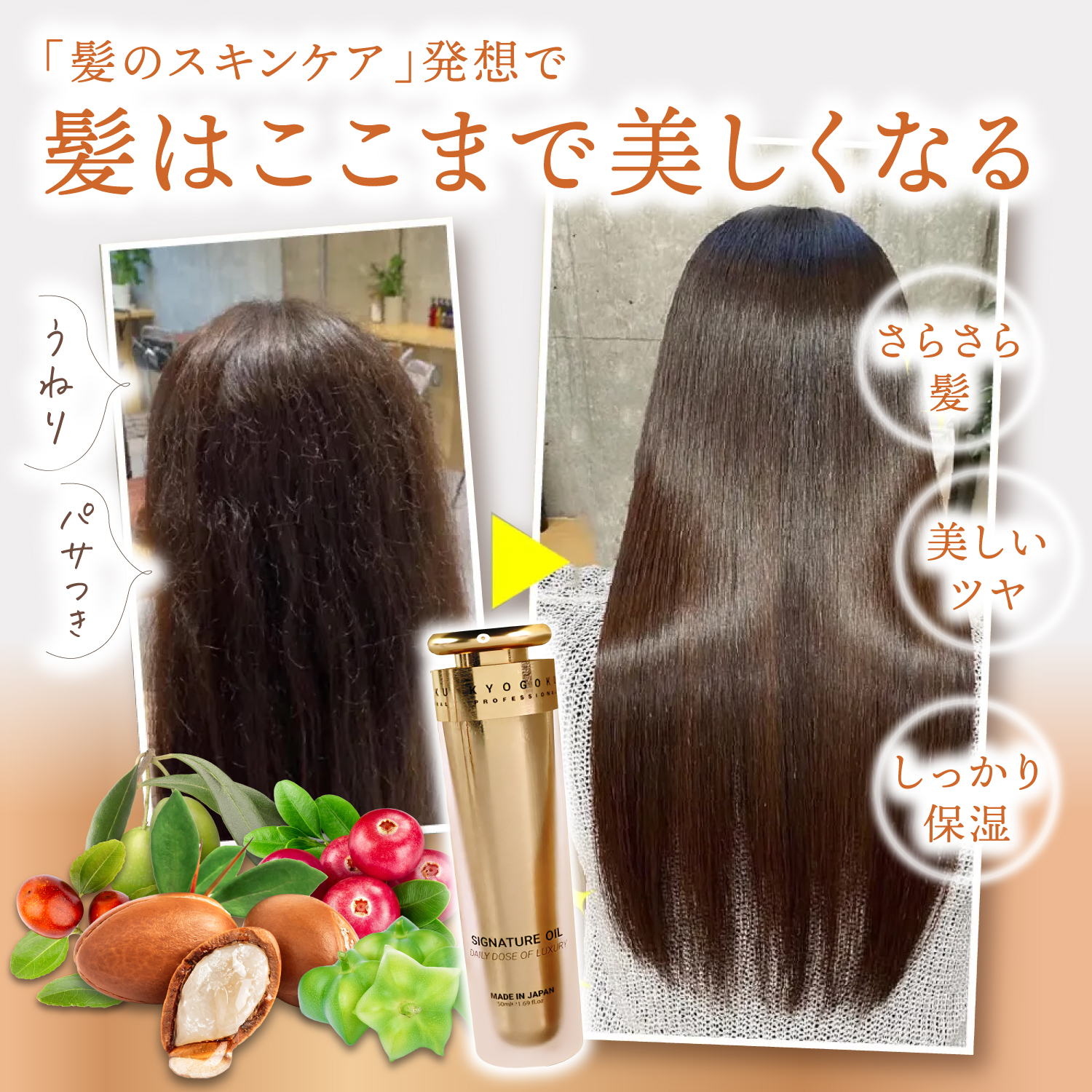 KYOGOKUシグネチャーオイル 48ml 洗い流さないトリートメント ジェル美容液 アルガンオイル配合 天然植物オイル ヘアオイル